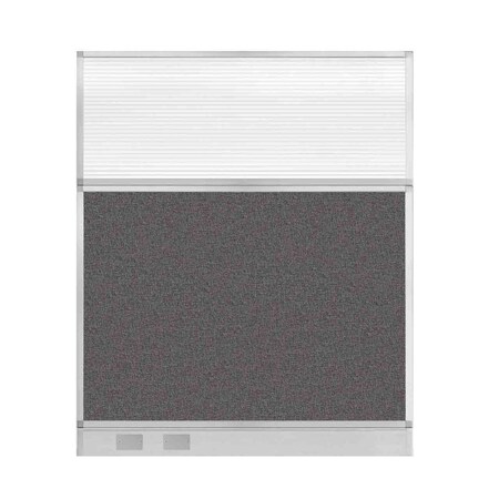 Versare Hush Panel Cubicle Partition 5' x 6' Charcoal Gray Fabric Clear Fluted Window w/ Cable Channel 1856407-1
